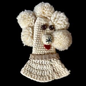 Vintage Crochet Poodle Dog PomPom Wine Liquor Bottle Top Cover Homemade Kitschy
